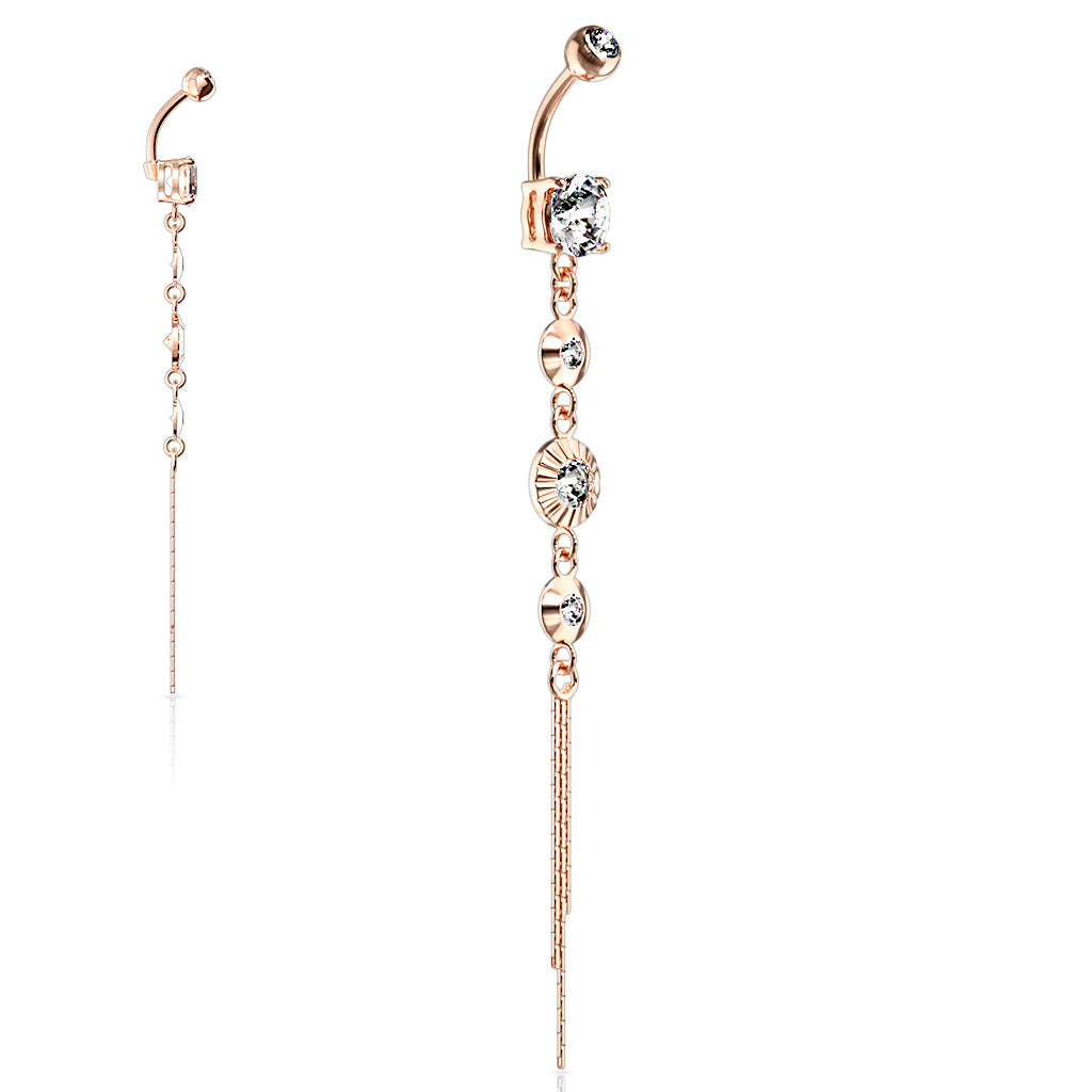 Classico Vintage Drop Chain Belly Bar in Rose Gold - Dangling Belly Ring. Navel Rings Australia.