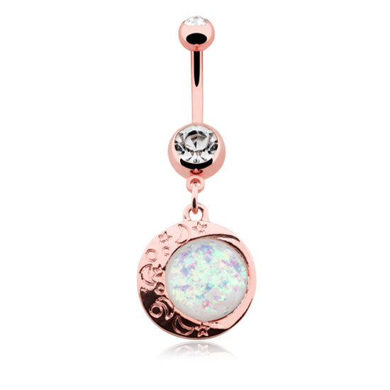 Rose Gold Opal Sun Eclipse Belly Rings 