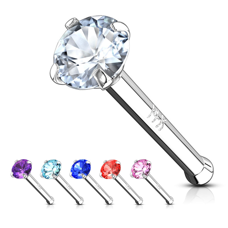 Classic Gem Nose Stud. 14K White Gold 