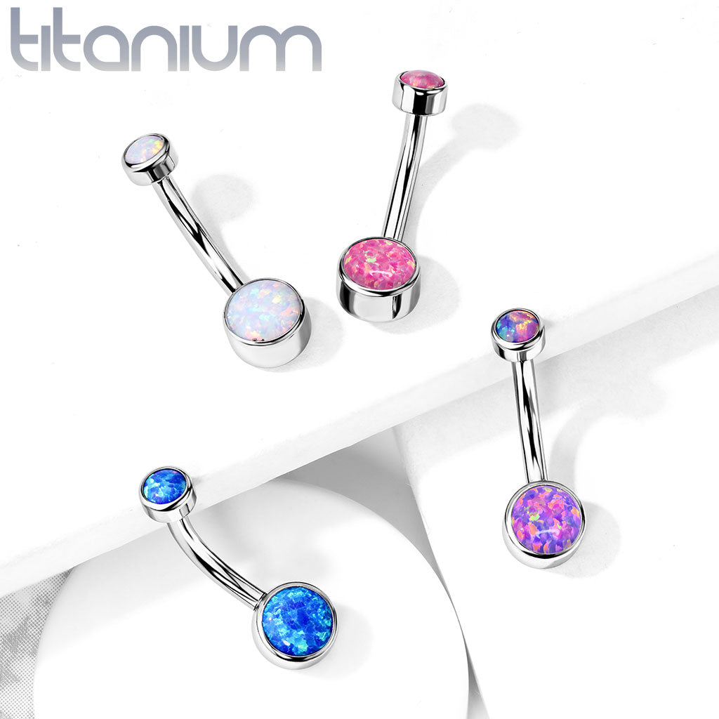 Titanium Belly Bar. Flat Back Opals 