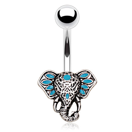 Turquoise Elephant Belly Ring Jewellery - Fixed (non-dangle) Belly Bar. Navel Rings Australia.