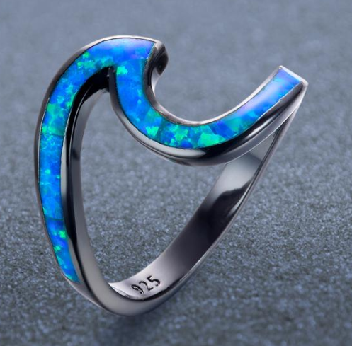 Fire Opal Wave Ring | Paradise Blue 