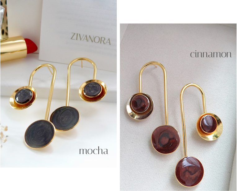 zivanora culla gold statement earrings in mocha and brown