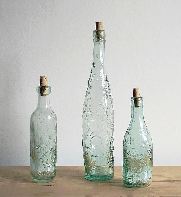 Trio of antique glass bottles – Foxgloves & Folly