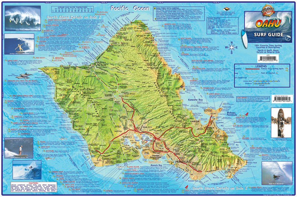 Oahu Surf Map Laminated Poster Franko Maps 