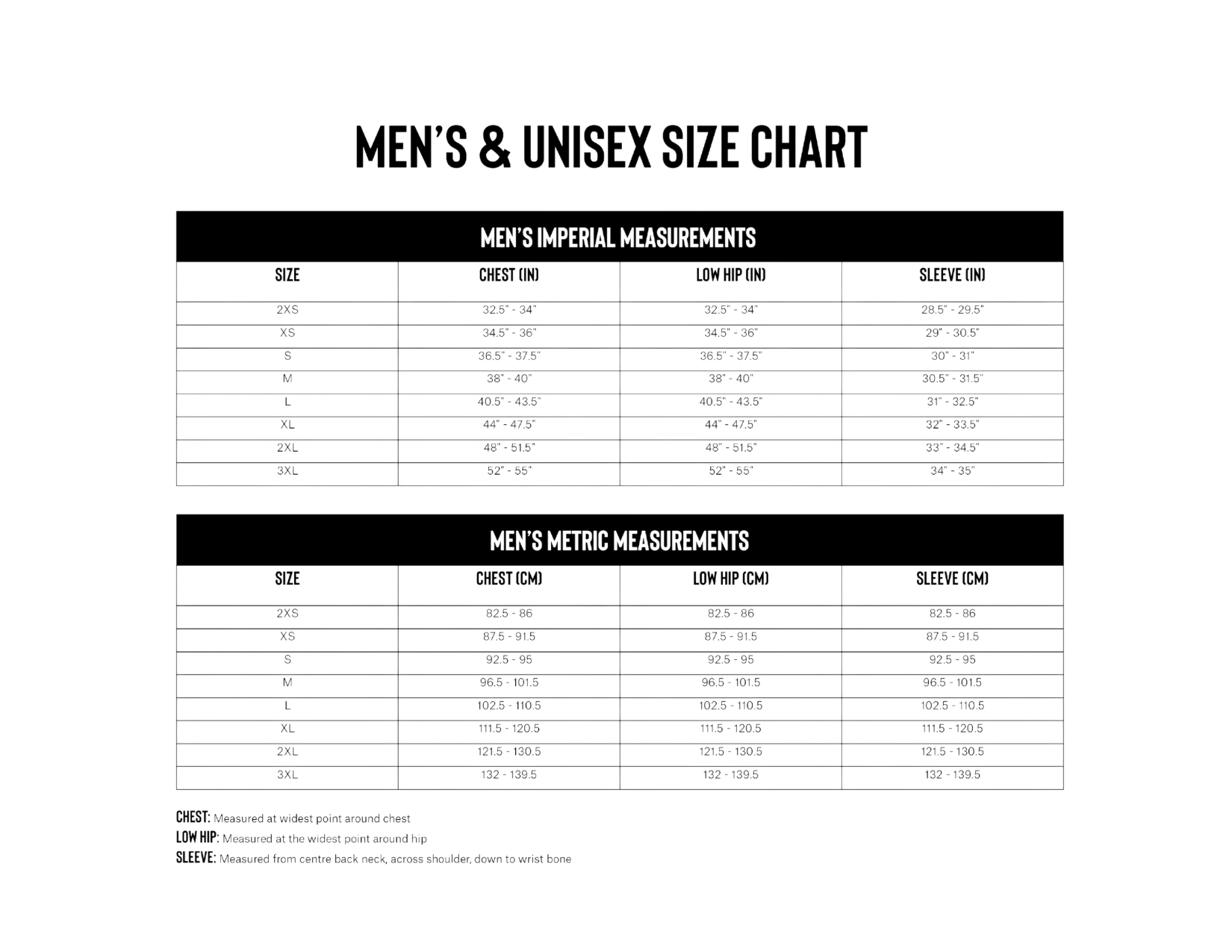 Size Chart – Wuxly