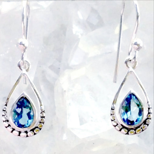 Blue Topaz Faceted Earring Tear Drop Design - New Earth Gifts