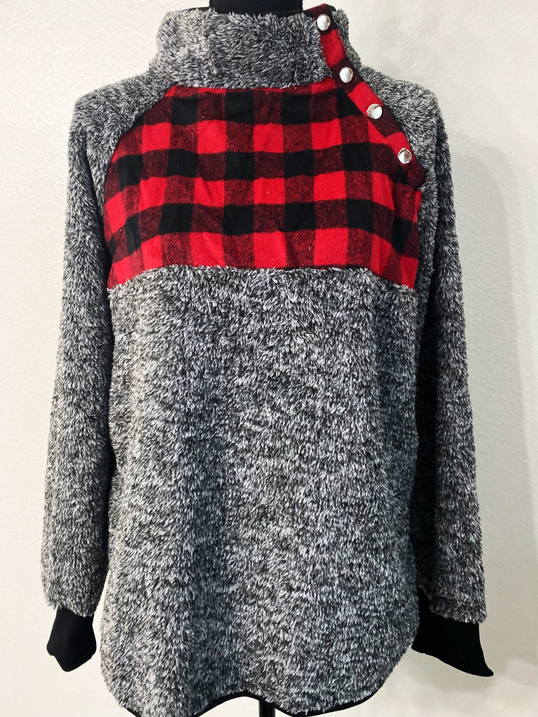 buffalo plaid sherpa pullover women's