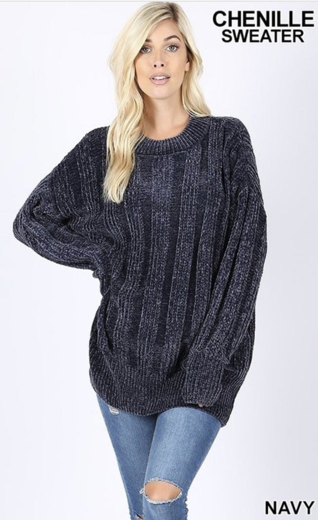 Womens Navy Over Sized Cable Knit Chenille Sweater Nico Bella Boutique