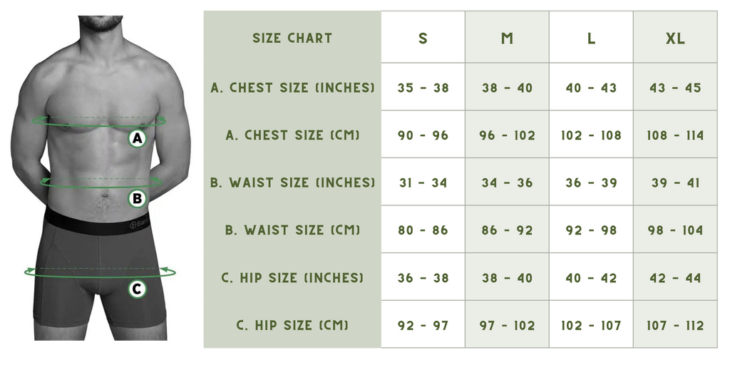 Bamboo basics size chart guide for men