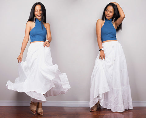 How to wear a tiered white cotton maxi skirt