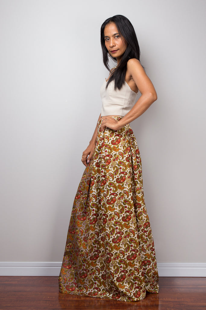 Paisley maxi skirt, Boho Skirt, Paisley Skirt, Maxi Skirt, Two tone sk ...