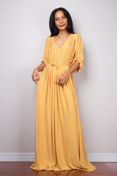 Yellow dress, long yellow dress, maxi dress with long sleeves, evening ...