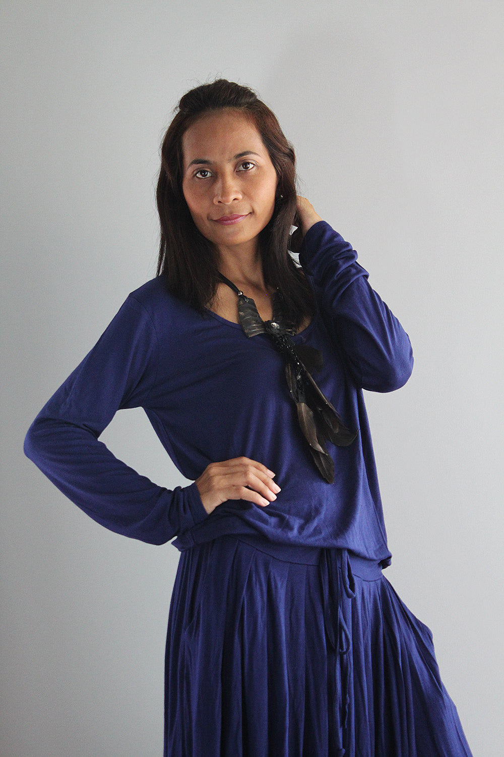Navy Blue Maxi Dress - Blue Long Sleeve Dress : Autumn – Nuichan