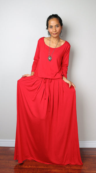 Red Dress - Long Sleeved Red Maxi dress : Autumn Thrills Collection No ...