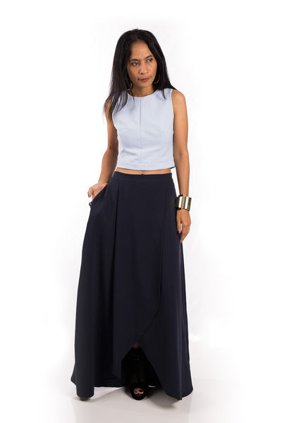 Navy Blue Skirt, Split Skirt, Long Blue Skirt – Nuichan