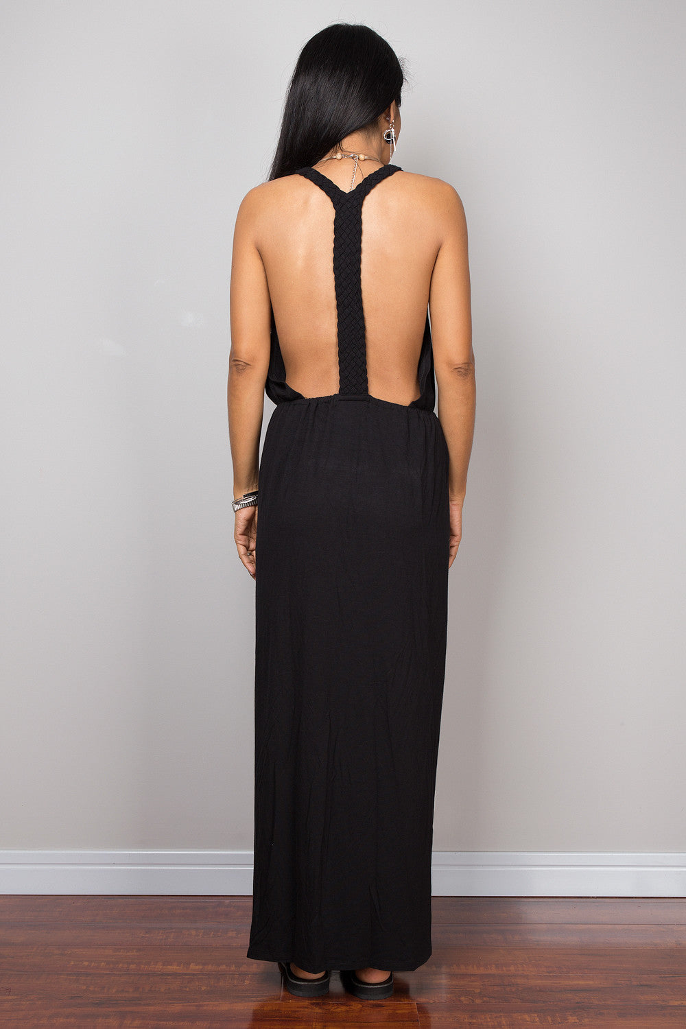 Black dress, Halter dress, backless dress, midi dress, sleeveless dres ...