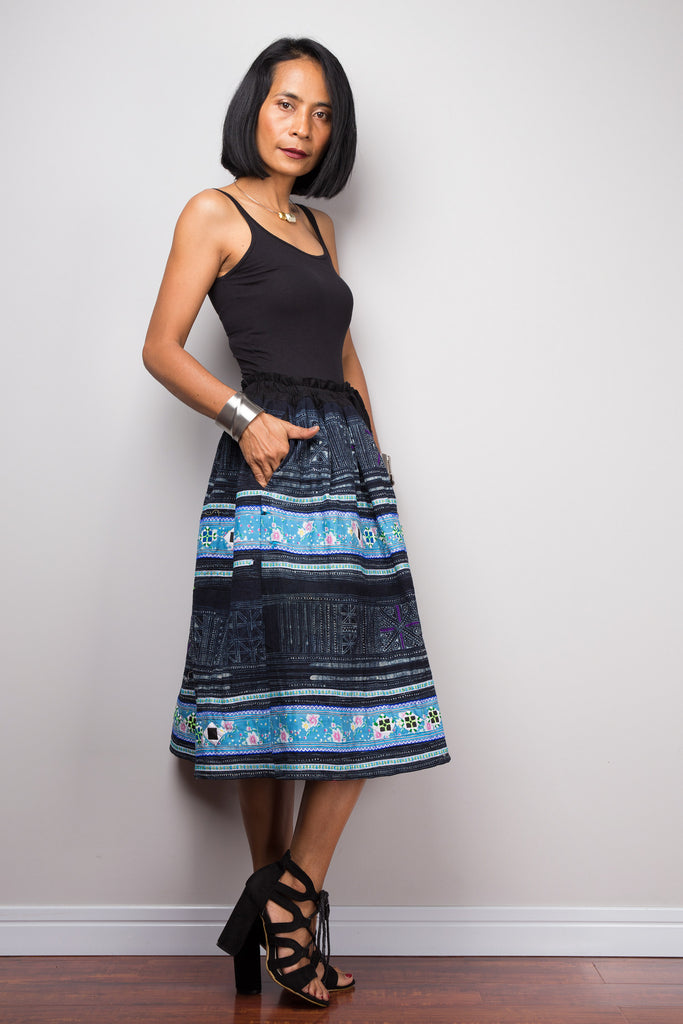 Tribal skirt | Up-cycled vintage Hmong fabric skirt by Nuichan