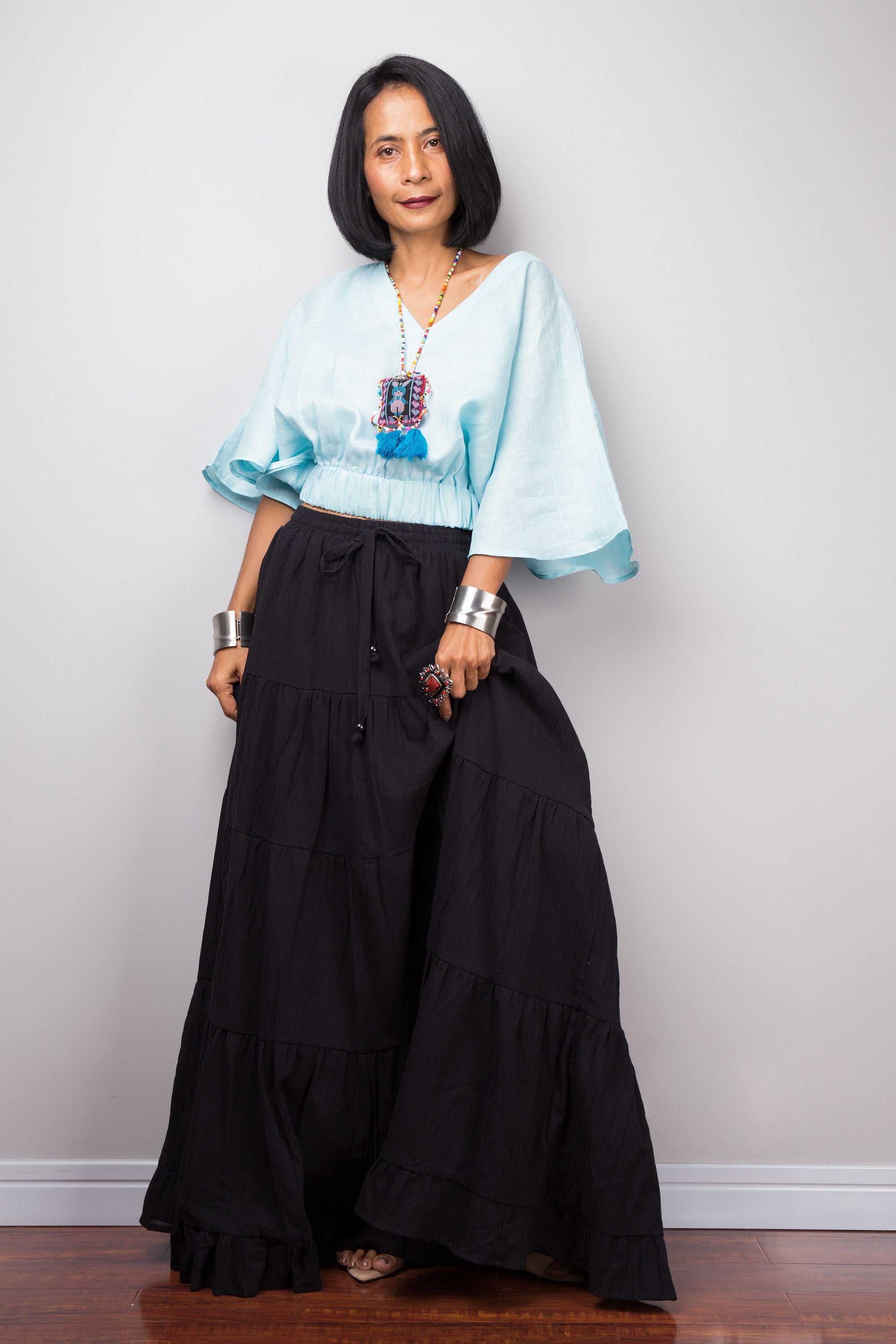 drawstring peasant maxi skirt