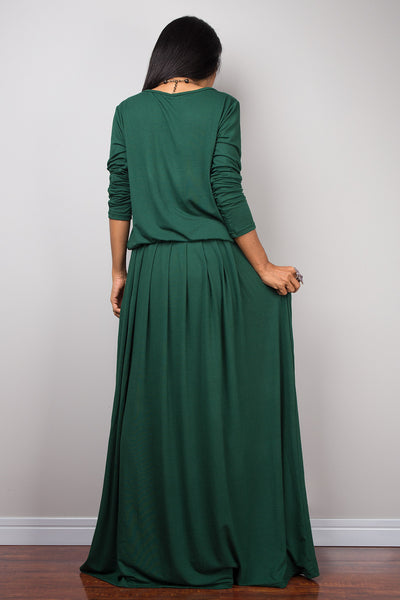 Green maxi dress, long sleeve green dress with pockets : Autumn Thrill ...
