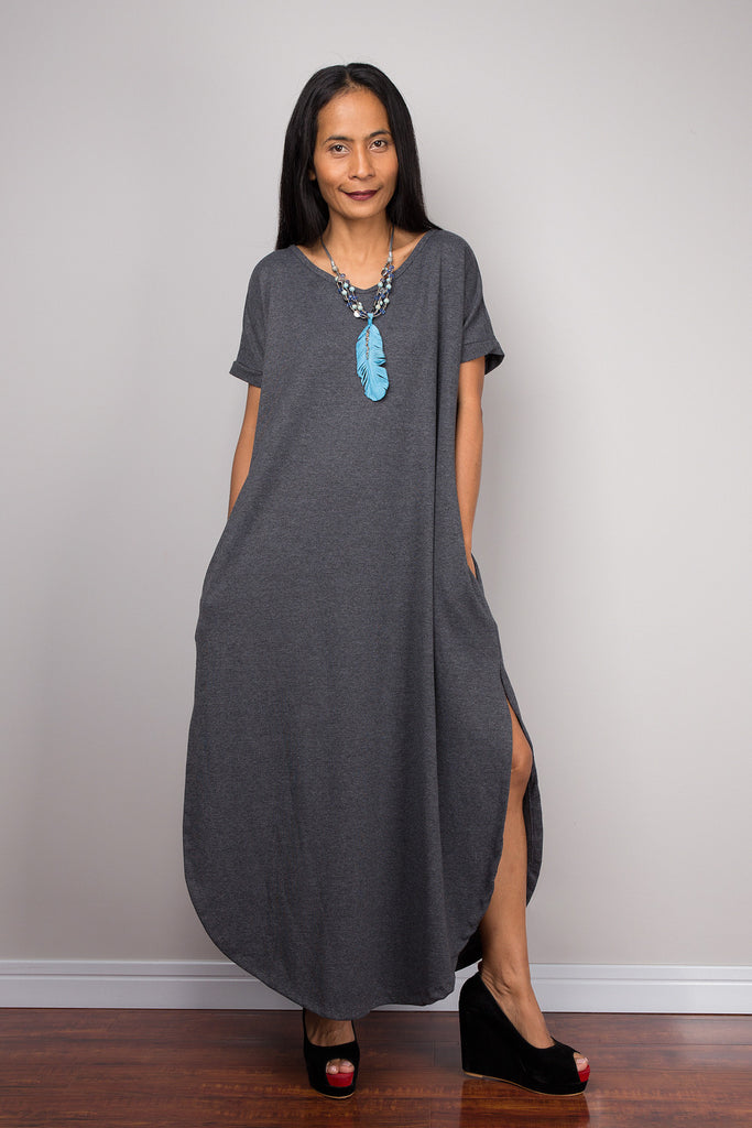 Grey Dress, Loose fit dress, tube dress, a line dress, short sleeve dr ...