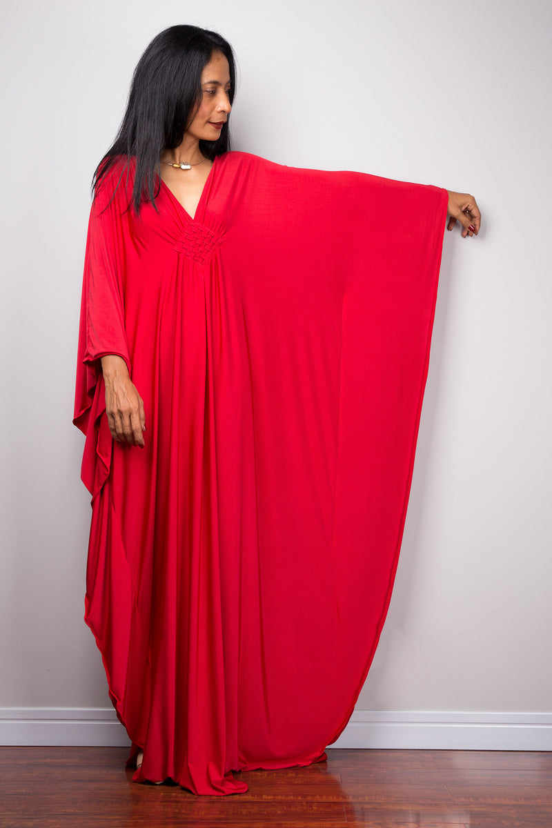 Nuichan women's Kaftan dresses online. Red loose fit kimono kaftan dress