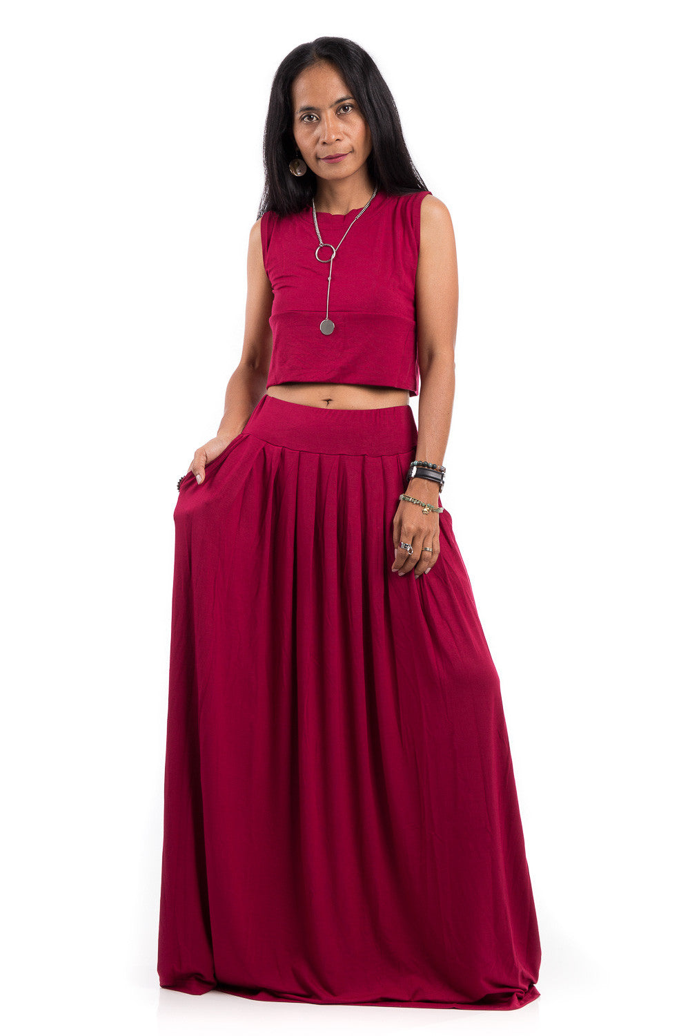 Wine Red Skirt - Long Red Skirt - Maxi skirt : Urban Chic Collection N –  Nuichan