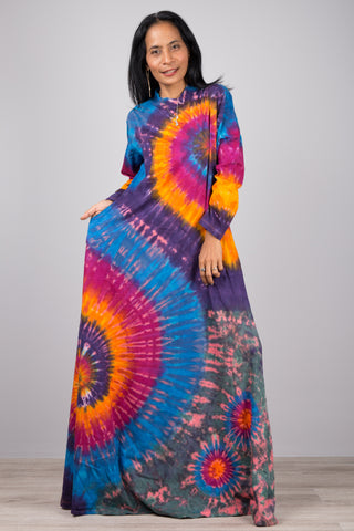 Tie dye swirl dress, Hippie Festival maxi dress, Long Sleeve Rainbow d –  Nuichan