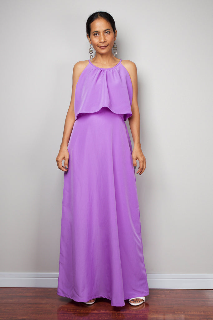 Ruffle dress, Halter Dress, Purple bridesmaid dress, Summer Dress – Nuichan