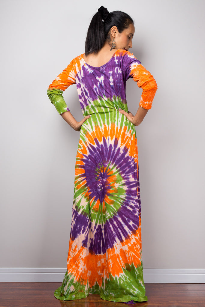 Tie dye swirl dress, Hippie Festival maxi dress, Long Sleeve Rainbow d ...