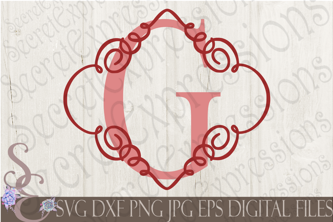 Letter G Initial Swirl Border Monogram Svg Digital File Svg Dxf Ep Secret Expressions Svg