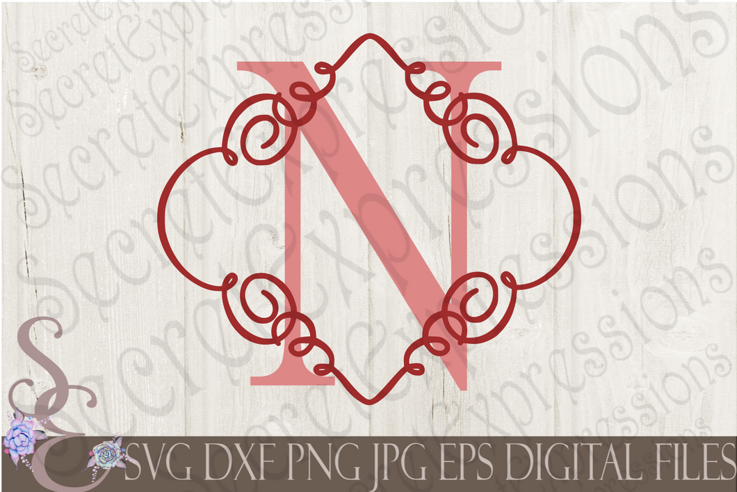 Download Letter N Initial Swirl Border Monogram Svg Digital File Svg Dxf Ep Secret Expressions Svg