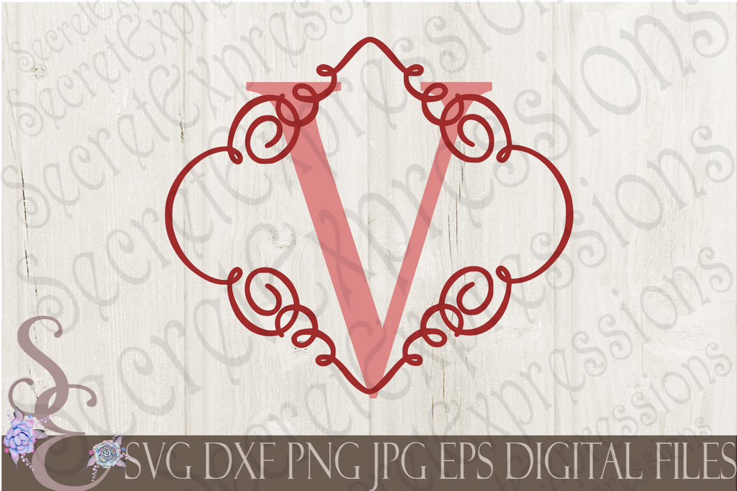 Download Letter V Initial Swirl Border Monogram Svg Digital File Svg Dxf Ep Secret Expressions Svg