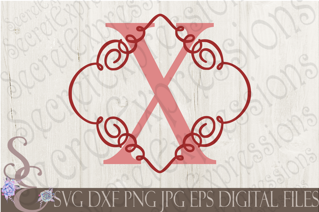 Download Letter X Initial Swirl Border Monogram Svg Digital File Svg Dxf Ep Secret Expressions Svg