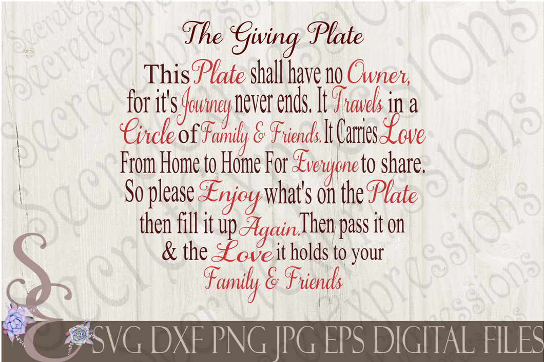Download The Giving Plate Svg Digital File Svg Dxf Eps Png Jpg Cricut S Secret Expressions Svg