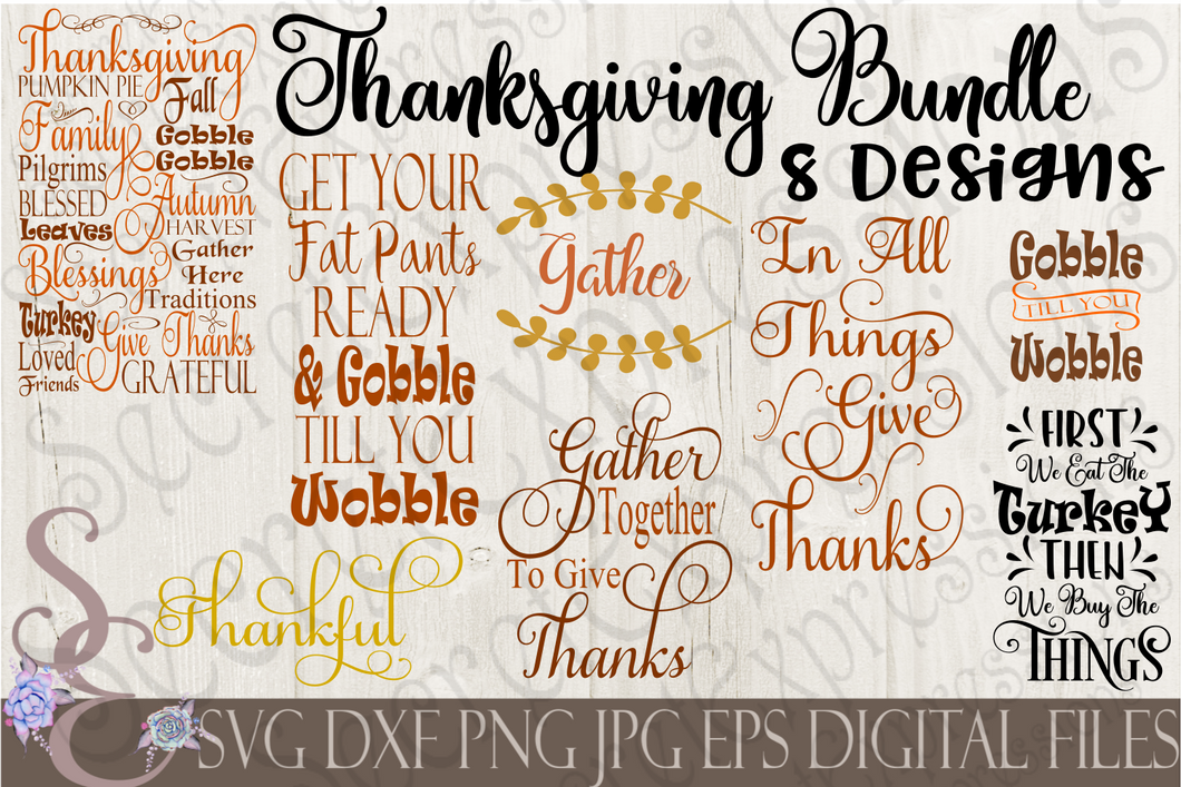 Download Thanksgiving SVG Bundle, 8 Digital File, SVG, DXF, EPS, Png, Jpg, Cric - Secret Expressions SVG