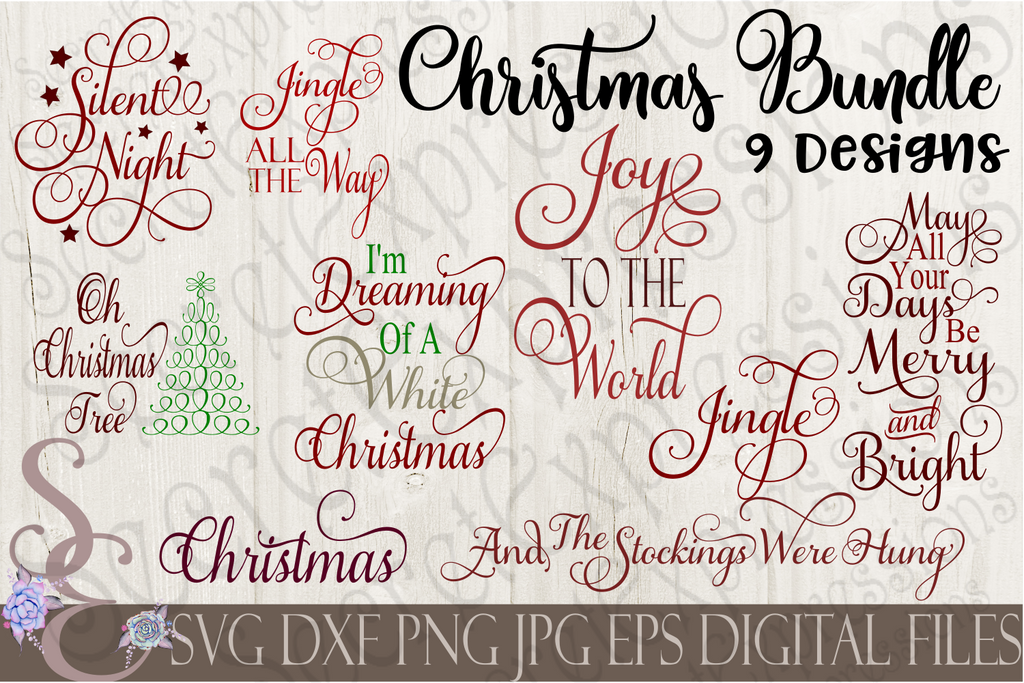 Christmas Bundle SVG, 9 Digital File, SVG, DXF, EPS, Png ...