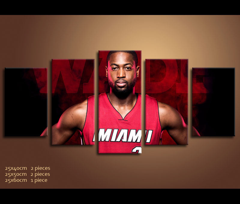 5 Piece Canvas Art Dwyane Wade Basketball Canvas Wall Art Decor Awesomever