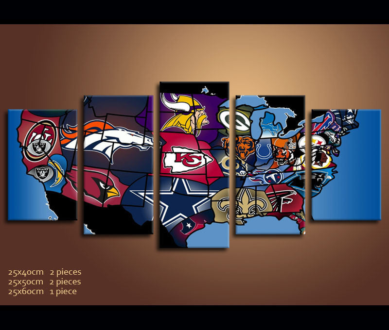 5 Piece Canvas Art Nfl Football Canvas Wall Art Decor Awesomever