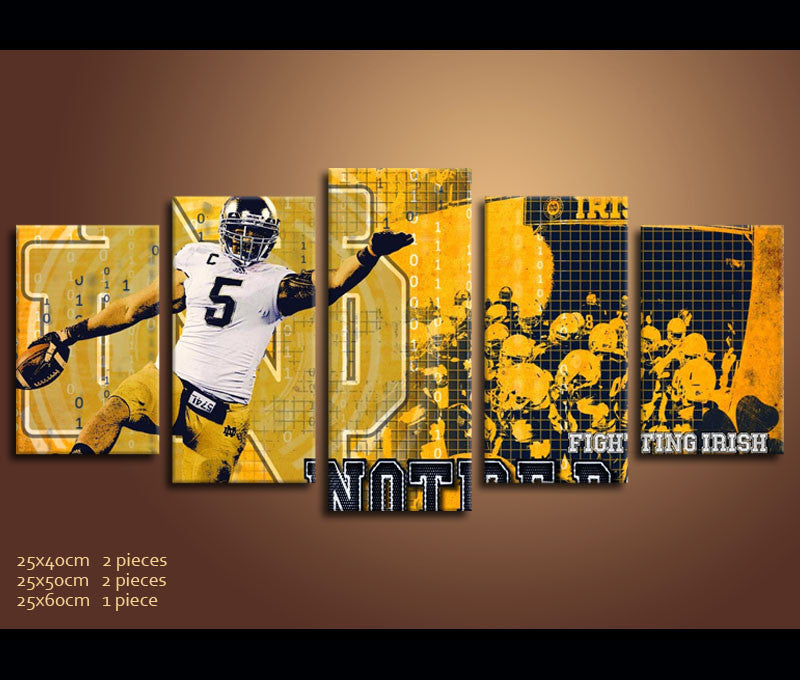 5 Piece Canvas Art Irish Notre Dame Fighting Irish Football Canvas Wal Awesomever