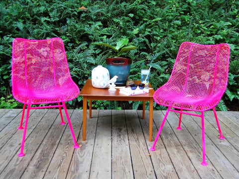 Vintage Retro Pink Metal Chairs