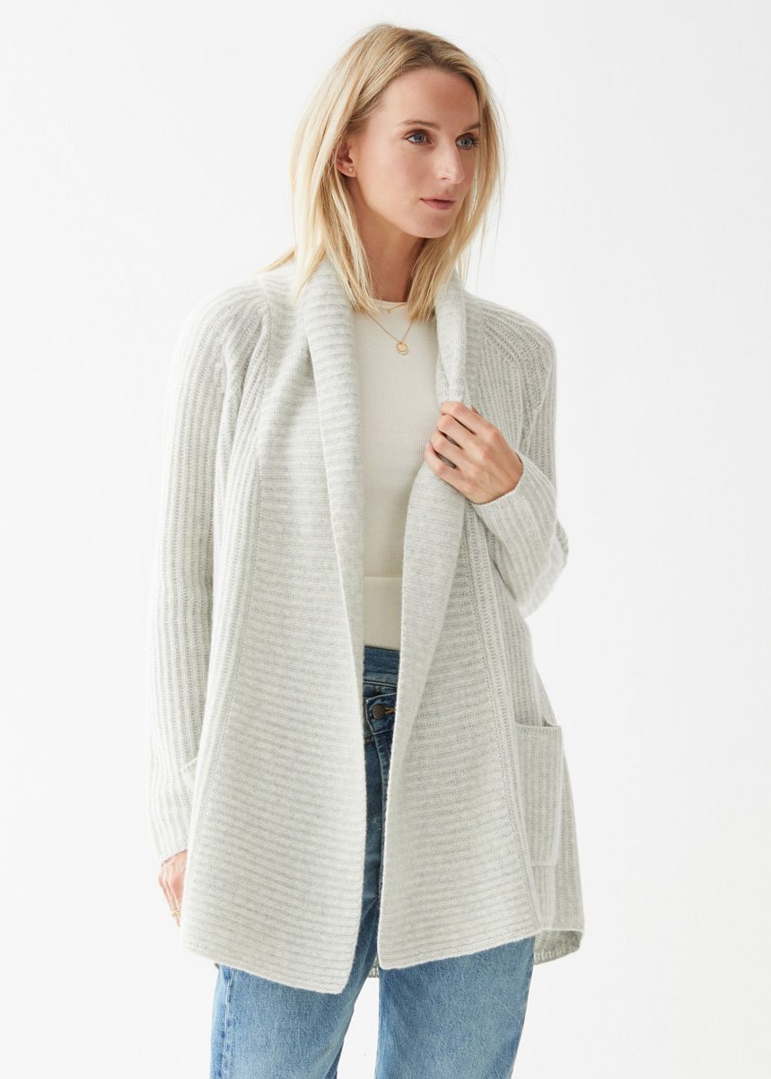 Harper Cardigan. Cloud Heather Cashmere Sweater. – Not Monday