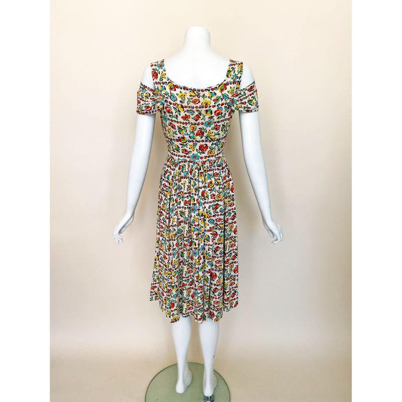 1940s Corset Style Floral Print Dress