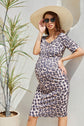 Leopard Pregnancy Ruched Crewneck Maternity Dresses_model front view