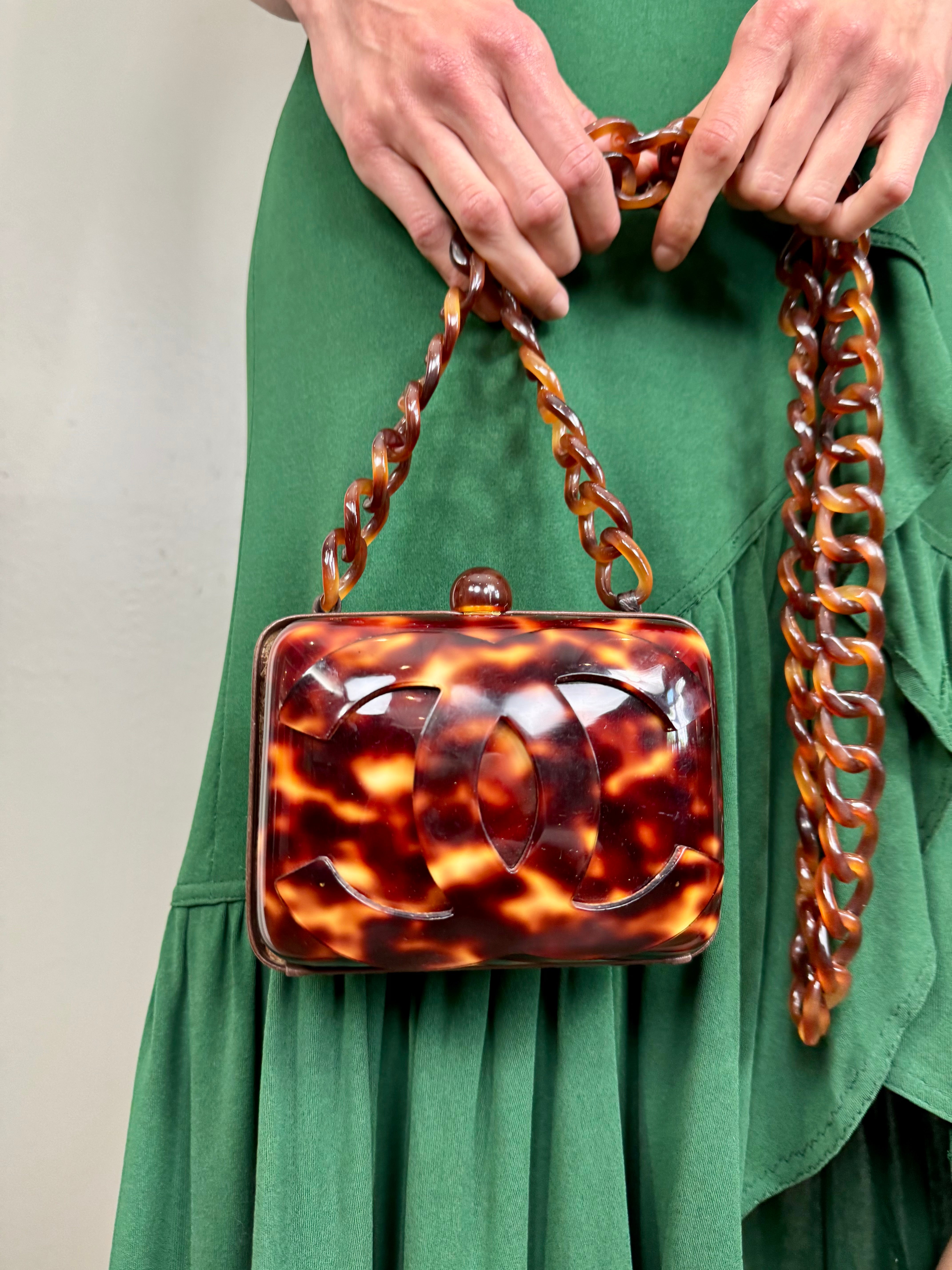 image of Chanel, rare vintage 90s Tortoise shell crossbody bag