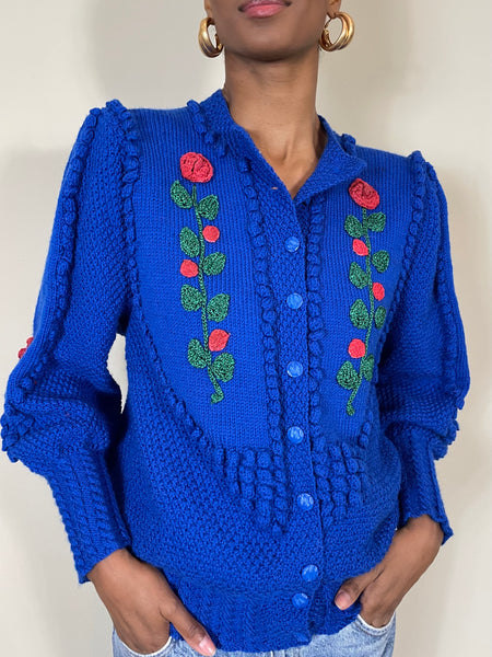 Anika, vintage embroidered cable knit cardigan – One Vintage