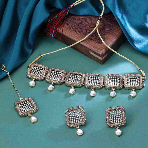 Austrian Diamond White Choker Square Shape Necklace