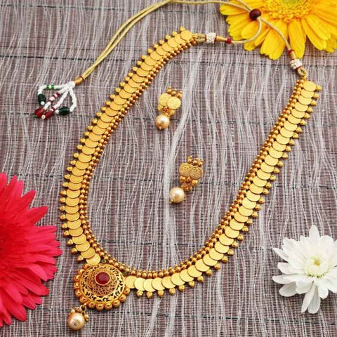 Dazzling Gold Plated Temple Coin Necklace Set