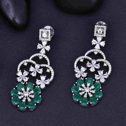 Desirable Green And White Rhodium Plated Cz Dangler Earring