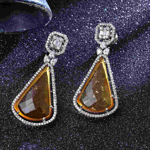 Enthralling Yellow Rhodium Plated Colour Stone Drop Earring